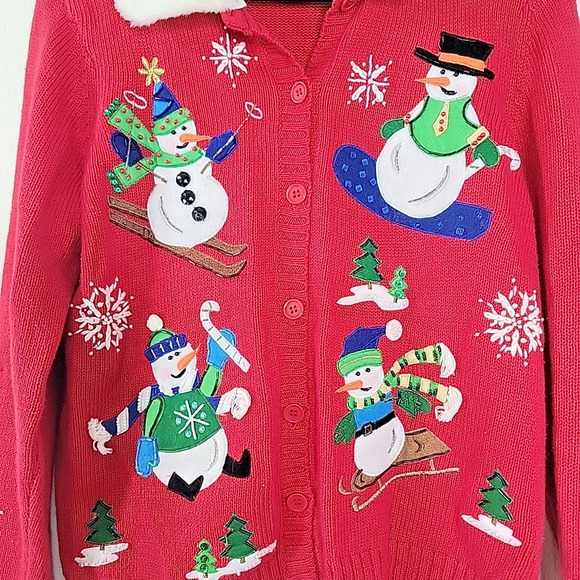 Tiara International Vintage Christmas Cardigan S Fur Trim Beaded Button Up Ugly - Picture 4 of 9